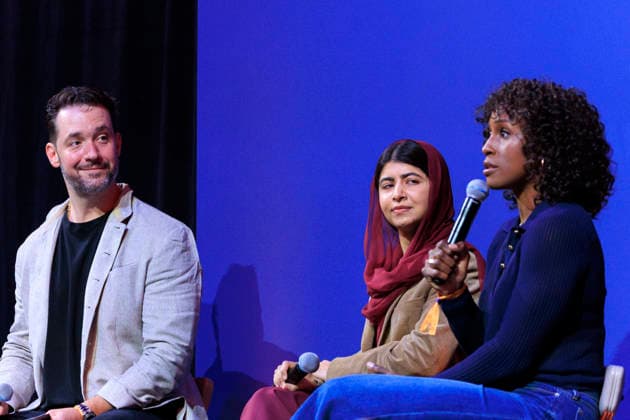 September 25, 2026, Inglewood, California, USA: (L-R) Alexis Ohanian, Malala Yousafzai and Issa Rae at the Los Angeles Orbit Volleyball Team launch and logo reveal on Friday September 25, 2026 at the Intuit Dome in Inglewood, California. ARIANA RUIZ PI LA Orbit Launch  - ZUMAp124 20260925_zaa_p124_006 Copyright: xArianaxRuizx