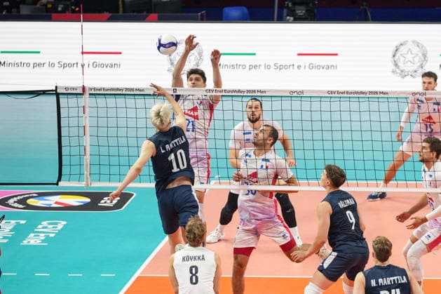 IPA88972520 - Luka Marttila (FIN) during Eurovolley 2026 - Semifinal - Finland vs. France, CEV Eurovolley Men s match in Assago (MI), Italy, September 25, 2026  Copyright: xSilvanoxMarcoxCesario IPAxSportx xx IPA88972520