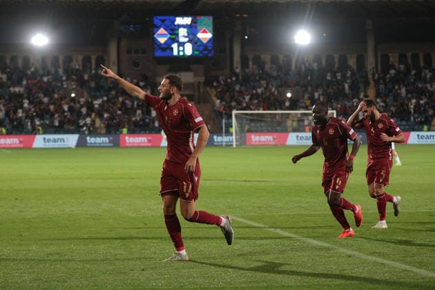 Artur Gharibyan of Armenia celebrates after scoring a goal during the UEFA Nations League match between Armenia and Latvia at the Vazgen Sargsyan Republican Stadium in Yerevan, Armenia, on September 25, 2026. Yerevan Vazgen Sargsyan Republican Stadium, Charents street, Kentron, Yerevan, 0070, Armenia Armenia Copyright: xArturxStabulnieksx 1683329