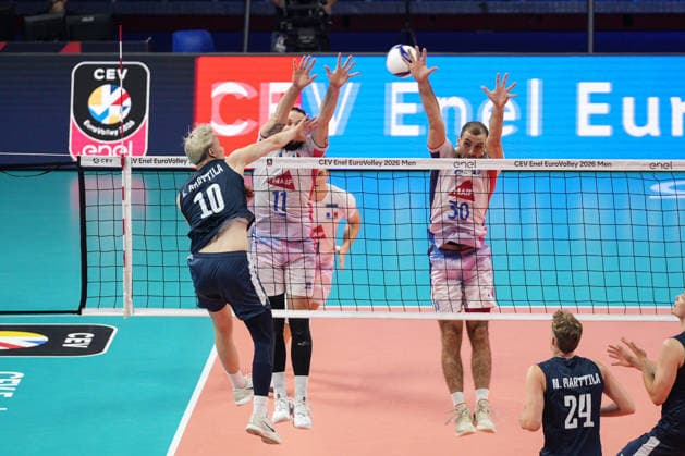IPA88972584 - Luka Marttila (FIN) during Eurovolley 2026—Semifinal: Finland vs. France, CEV Eurovolley Men s match in Assago (MI), Italy, September 25, 2026  Copyright: xSilvanoxMarcoxCesario IPAxSportx xx IPA88972584