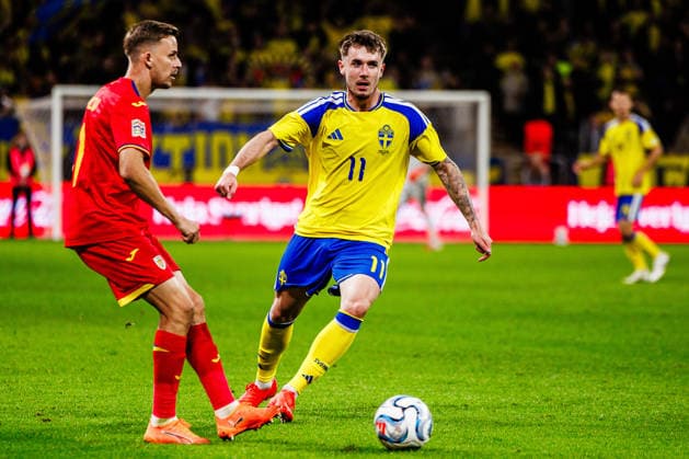 September 25, 2026: Nicusor Bancu of Romania and Patrik Walemar of Sweden during the Nations League soccer match between Sweden and Romania on September 25, 2026 in Stockholm. Photo by Kenta Jönsson, BILDBYRAN COP 210 JM0854 bbeng soccer football fotball Nations League UEFA Nations League Sweden Sweden A Romania  Copyright: KENTAxJÖNSSON BB260925KJ090