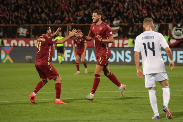 Artur Gharibyan of Armenia celebrates after scoring a goal during the UEFA Nations League match between Armenia and Latvia at the Vazgen Sargsyan Republican Stadium in Yerevan, Armenia, on September 25, 2026. Yerevan Vazgen Sargsyan Republican Stadium, Charents street, Kentron, Yerevan, 0070, Armenia Armenia Copyright: xArturxStabulnieksx 1683149