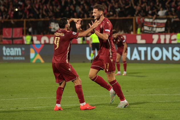 Artur Gharibyan of Armenia celebrates after scoring a goal during the UEFA Nations League match between Armenia and Latvia at the Vazgen Sargsyan Republican Stadium in Yerevan, Armenia, on September 25, 2026. Yerevan Vazgen Sargsyan Republican Stadium, Charents street, Kentron, Yerevan, 0070, Armenia Armenia Copyright: xArturxStabulnieksx 1683159