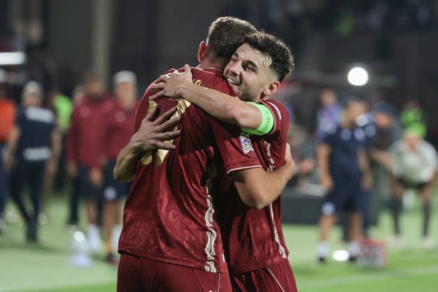 Artur Gharibyan and Eduard Spertsyan of Armenia celebrates after scoring a goal during the UEFA Nations League match between Armenia and Latvia at the Vazgen Sargsyan Republican Stadium in Yerevan, Armenia, on September 25, 2026. Yerevan Vazgen Sargsyan Republican Stadium, Charents street, Kentron, Yerevan, 0070, Armenia Armenia Copyright: xArturxStabulnieksx 1683479