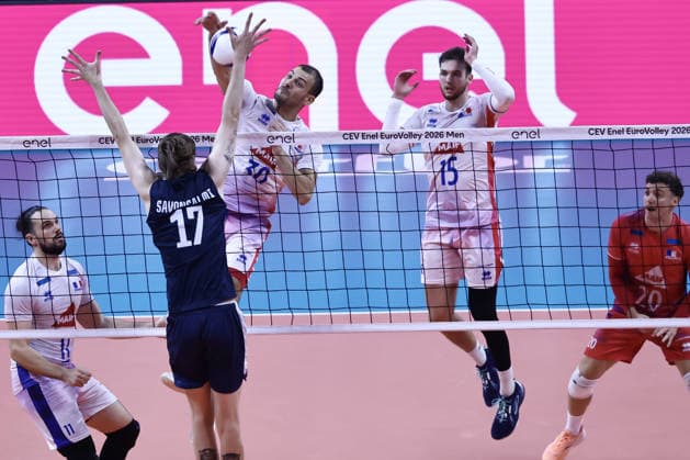 IPA88971918 - Attack by 30 François Huetz (France) during the Final Four of the CEV Enel EuroVolley 2026 match between France and Finland at the Unipol Forum in Milan, Italy, on September 25, 2026, during EuroVolley 2026 - Semifinal - Finland vs. France, CEV EuroVolley Men’s match in Assago (MI), Italy, September 25, 2026  Copyright: xValerioxOrigo IPAxSportx xx IPA88971918