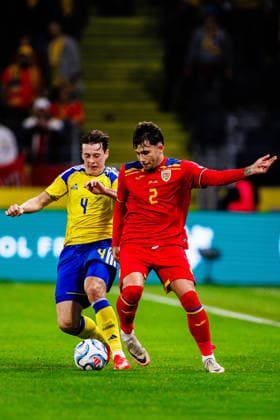 September 25, 2026: Elliot Stroud of Sweden and Andrei Ratiu of Romania during the Nations League soccer match between Sweden and Romania on September 25, 2026 in Stockholm. Photo by Kenta Jönsson, BILDBYRAN COP 210 JM0854 bbeng soccer football fotball Nations League UEFA Nations League Sweden Sweden A Romania Romania  Copyright: KENTAxJÖNSSON BB260925KJ113