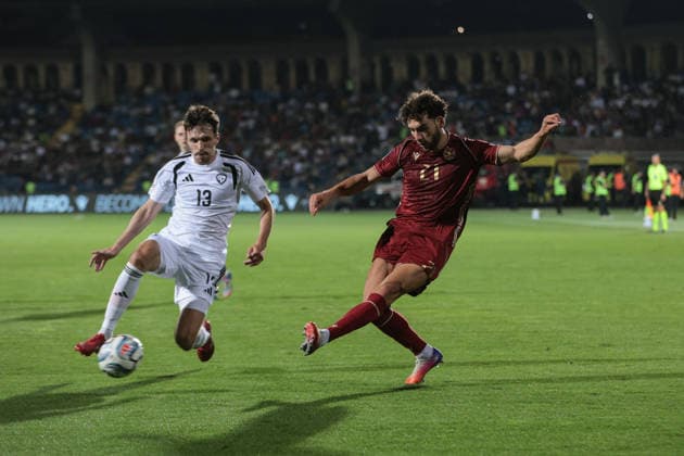 Nair Tiknizyan of Armenia runs kicks the ball during the UEFA Nations League match between Armenia and Latvia at the Vazgen Sargsyan Republican Stadium in Yerevan, Armenia, on September 25, 2026. Yerevan Vazgen Sargsyan Republican Stadium, Charents street, Kentron, Yerevan, 0070, Armenia Armenia Copyright: xArturxStabulnieksx 1681539