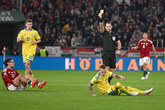 SOCCER - UEFA Nations League - Hungary vs. Ukraine Photo by IPA ABACAPRESS.COM88972556 - Yellow card for Oleksandr Nazarenko (Ukraine) during the Nations League, Matchday 1, between Hungary and Ukraine on September 26, 2026, at the Puskás Arena in Budapest, Hungary Budapest Hungary  Copyright: xIPAxSport ABACAx