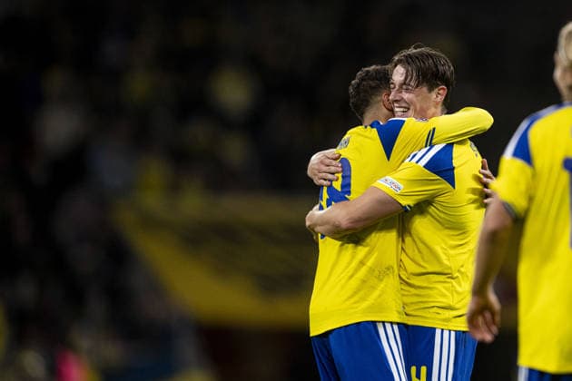 STOCKHOLM, SWEDEN - SEPTEMBER 25: Elliot Stroud of Sweden celebrates 3-1 (later disallowed after VAR) during the Nations league soccer game between Sweden and Romania on Strawberry Arena in Stockholm, Sweden on September 25. Copyright: xPhilipxKangasx xSPPx Sportspressphoto_SPR239591