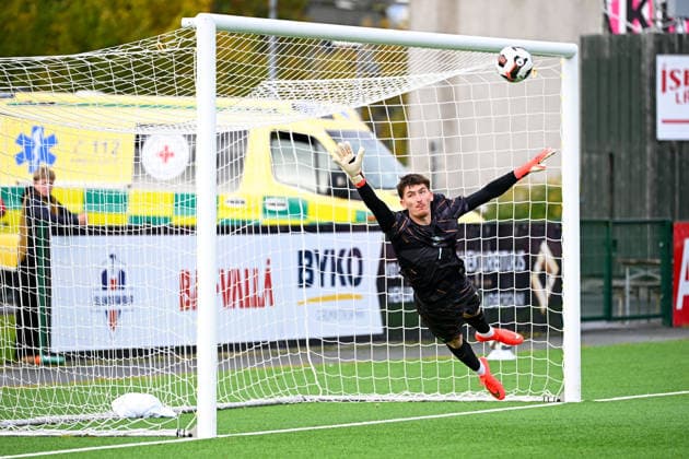 Iceland v France - Euro U21, U 21 2027 - Qualifications Ewen JAOUEN of France U21 concede a goal of Daniel TRISTAN GUDJOHNSEN of Iceland U21 during Euro U21 2027 Qualifications match between Iceland and France at Throttarvollur on September 25, 2026 in Reykjavik, Iceland. Reykjavik Iceland  Copyright: xSandraxRuhautx 776567071