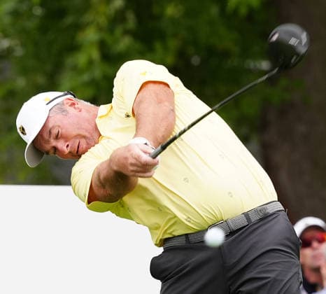 MEDINAH, IL - SEPTEMBER 25: Team International golfer Ryan Fox plays his tee shot on the 3rd hole during the second round of the 2026 Presidents Cup on September 25, 2026, at Medinah Country Club in Medinah, Illinois. (Photo by Brian Spurlock Icon Sportswire) GOLF: SEP 25 Presidents Cup EDITORIAL USE ONLY Icon26092538