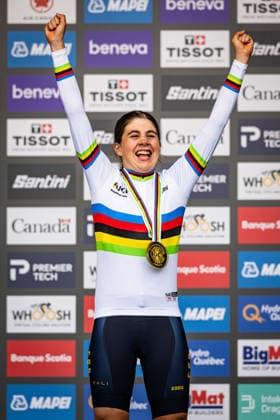 NEIRA Alejandra UCI Road Cycling World Championships Montreal, Canada, 2026 NEIRA Alejandra ESP Spain Winner First Place Award Ceremony Medal Ceremony Podium Portrait Orientation Vertical Portrait Event UCI Road Cycling World Championships Montreal, Canada, 2026 Category Cycling Road Cycling World Championships Elite Women U19 Location Location North America, Canada, Quebec, Montreal Start: Montreal Finish: Montreal Road Race (RR) Distance: 80.4 km Date: September 25, 2026 (Friday), Day 5