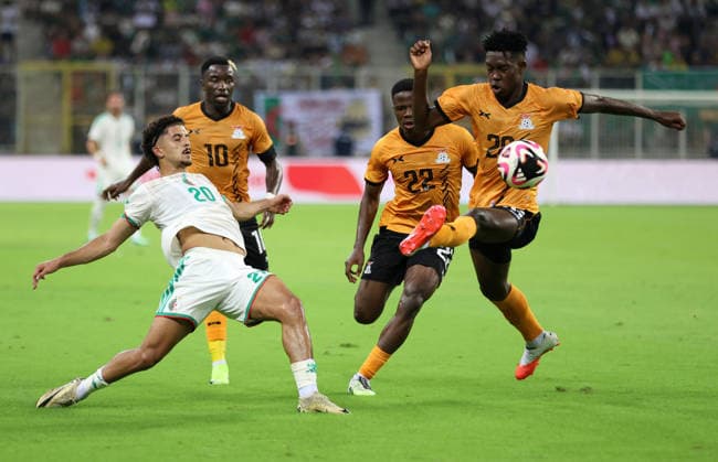 Algeria v Zambia - 2027 Africa Cup Of Nations Qualifiers Mohamed El Bachir Belloumi (L) of Algeria competes for the ball with Patson Daka of Zambia during the Algeria vs. Zambia match in the 2027 Africa Cup of Nations qualifiers at Stade Hocine Ait Ahmed in Tizi Ouzou, Algeria, on September 25, 2026. TIZI ouzou Algeria  Copyright: xAPPx originalFilename:app-notitle260626_npQlW.jpg