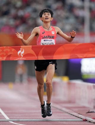 (260926) -- NAGOYA, Sept. 26, 2026 -- Yamashita Ichitaka of Japan crosses the finish line during the men s marathon final of Athletics at the 20th Asian Games Aichi-Nagoya 2026 in Nagoya, Japan, Sept. 26, 2026. ) (SP)JAPAN-NAGOYA-ASIAN GAMES-ATHLETICS-MEN S MARATHON LuixSiuxWai 