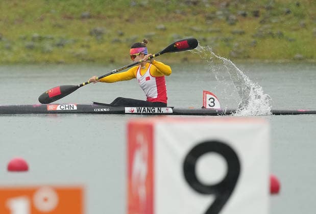 (260926) -- NAGOYA, Sept. 26, 2026 -- Wang Nan of China competes during the women s kayak single 500m final of canoe sprint at the 20th Asian Games Aichi-Nagoya 2026 in Miyoshi of Aichi Prefecture, Japan, Sept. 26, 2026. ) (SP)JAPAN-NAGOYA-ASIAN GAMES-CANOE SPRINT-WOMEN S KAYAK SINGLE 500M-FINAL ZhangxHaobo