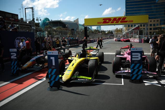 AUTO - FORMULA 2 2026 - BAKU Cars of CAMARA Rafael (bra), Invicta Racing, Dallara F2 2024, TSOLOV Nikola (bul), Campos Racing, Dallara F2 2024, DUNNE Alex (irl), Rodin Motorsport, Dallara F2 2024, during the 12th round of the 2026 FIA Formula 2 Championship from September 24 to 26, 2026 on the Baku City Circuit, in Baku, Azerbaijan - BakuAzerbaijan Copyright: xEricxAlonsox
