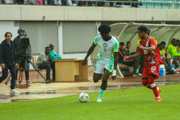 UYO, NIGERIA - SEPTEMBER 25: Ola Aina, Nigeria and El Hadary Ylan, Madagascar during the PAMOJA 2027 Africa Cup of Nations (AFCON) qualifier match between Nigeria and Madagascar at Godswill Akpabio Stadium on September 25, 2026 in Uyo, Nigeria. Photo by Nsidibe Akpan Copyright: xx