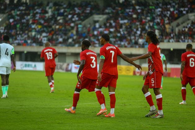 UYO, NIGERIA - SEPTEMBER 25: Morgan Jean-PIERRE, Marco Ilaimaharitra, Ehsan Kari, Madagascar , during the PAMOJA 2027 Africa Cup of Nations (AFCON) qualifier match between Nigeria and Madagascar at Godswill Akpabio Stadium on September 25, 2026 in Uyo, Nigeria. Photo by Nsidibe Akpan Copyright: xPicasax3.0x