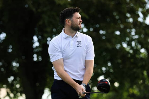 REPRO FREE *PRESS RELEASE NO REPRODUCTION FEE* EDITORIAL USE ONLY Flogas Irish Mixed Foursomes & Four-Ball, Westmanstown Golf Club, Dublin 26 9 2026 Cushendall™s Kevin McDonnell Kevin McDonnell 26 9 2026  Copyright: xx BK1_2725 copy