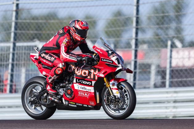 Nicolo Bulega of Aruba.it Racing - Ducati with Ducati Panigale V4R seen during Free Practice 3 of SBK Round 10 EICMA Italian Round. Cremona Italy Copyright: xBEAUTIFULxSPORTS Carabellix