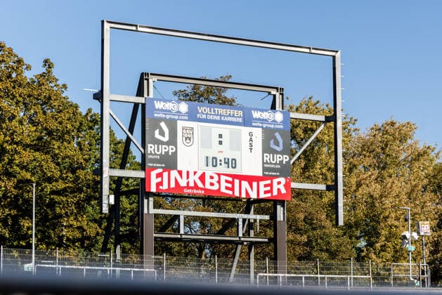 SSV Ulm 1846 Soccer vs. SV Eintracht Trier, Soccer, Regionalliga Southwest, Matchday 9, Donaustadion Ulm, September 26, 2026. The Donaustadion Ulm, home stadium of SSV Ulm 1846 Soccer. Interior view of the scoreboard: SSV Ulm 1846 Soccer vs. SV Eintracht Trier, Soccer, Regionalliga Southwest, Matchday 9, Donaustadion Ulm, September 26, 2026. Photo by Lucca Fundel, Ulm, Donaustadion, Baden-Württemberg, Germany