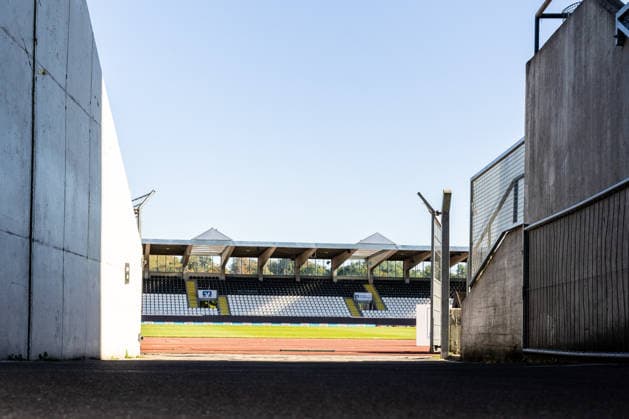 SSV Ulm 1846 Soccer vs. SV Eintracht Trier, Soccer, Regionalliga Southwest, Matchday 9, Donaustadion Ulm, September 26, 2026. The Donaustadion Ulm, home stadium of SSV Ulm 1846 Soccer. Interior view of the opposite stands: SSV Ulm 1846 Soccer vs. SV Eintracht Trier, Soccer, Regionalliga Southwest, Matchday 9, Donaustadion Ulm, September 26, 2026. Photo by Lucca Fundel, Ulm, Donaustadion, Baden-Württemberg, Germany