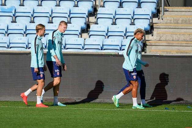 The national soccer team trains in Oslo, September 26, 2026. Erik Botheim, Erling Braut Haaland, and Antonio Nusa train at Ullevaal Stadium on the day of the match against Portugal. Photo by Javad Parsa, NTB, Oslo, Norway. EDITORIAL USE ONLY. RESTRICTED USE FOR BETTING COMPANIES.  Copyright: xJavadxParsax xNTBx