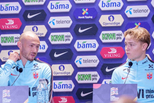 The national soccer team trains in Oslo, September 26, 2026. Press conference with Norway’s national team coach Stale Solbakken, Fredrik Aursnes, and Andreas Schjelderup at Ullevaal Stadium, the day of the match against Portugal. Photo by Javad Parsa, NTB, Oslo, Norway. EDITORIAL USE ONLY. RESTRICTED USE FOR BETTING COMPANIES  Copyright: xJavadxParsax xNTBx