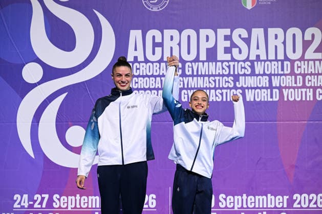 IPA88993096 - Rony Cohen and Sokolovsky, performing the Shiraz routine (ISR), at the 30th World Acrobatic Gymnastics Championships in Pesaro, Italy, on September 26, 2026  Copyright: xFilippoxTomasi IPAxSportx xx IPA88993096