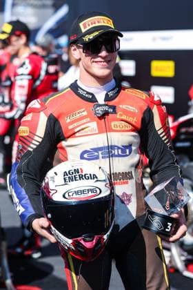 September 26, 2026, San Martino Del Lago, Cremona, Italy: Alberto Surra of Motocorsa Racing with Ducati Panigale V4R celebrates the third place in Tissout Superpole during Podium Tissout Superpole of SBK Round 10 EICMA Italian Round. SBK Round 10 EICMA Italian Round (Podium Tissout Superpole) In San Martino Del Lago, Italy - 26 Sep 2026  - ZUMAs197 20260926_aaa_s197_095 Copyright: xFabrizioxCarabellix