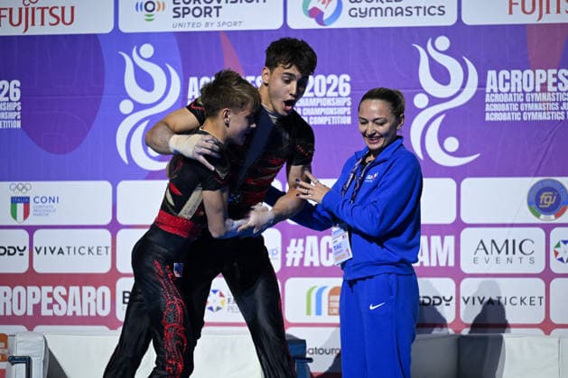 OTHER - Gymnastics - 30th Acrobatic Gymnastics World Championships Photo by IPA ABACAPRESS.COM88992978 - OSSOLODKOV Vsevolod OSSOLODKOV Yaroslav (USA) at the 30th World Acrobatic Gymnastics Championships, held in Pesaro, Italy, on September 26, 2026 Pesaro Italy  Copyright: xIPAxSport ABACAx