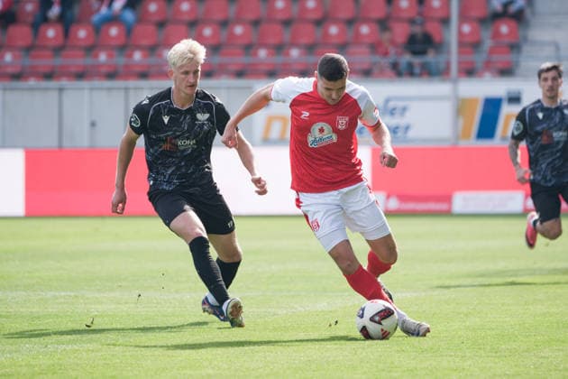 Finn Cramer, Preussen, 19; Marius Hauptmann, HFC, 23; Hallescher FC vs. BFC Preussen 1894 e.V., Soccer, Northeast Regional League, Matchday 11, 2026–27 Season, September 26, 2026, Halle Leuna Chemie Stadium, ST, Germany