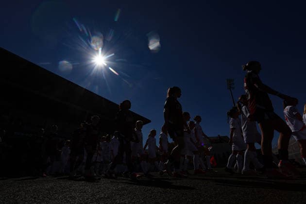 Football Women german DFB Pokal Cup 2026 - 2027 Fc Ingolstadt-FSV Mainz The players are silhouetted as they enter on the ground during the Women German DFB Pokal Cup 2026 - 2027 football match between Fc Ingolstadt and 1.FSV Mainz 05 at ESV Stadium in Ingolstadt , Bayern , Germany . September 26th , 2026 Photo by Davide Elias Copyright: xDavidexEliasx