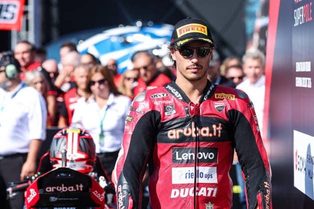 MOTORSPORTS - SuperBike - Italian Round Photo by IPA ABACAPRESS.COM88993386 - Nicolo Bulega of Aruba.it Racing - Ducati, riding a Ducati Panigale V4R, celebrated his second-place finish in the Tissout Superpole during the Tissout Superpole podium ceremony at Round 10 of the SBK EICMA Italian Round. Cremona Italy  Copyright: xIPAxSport ABACAx