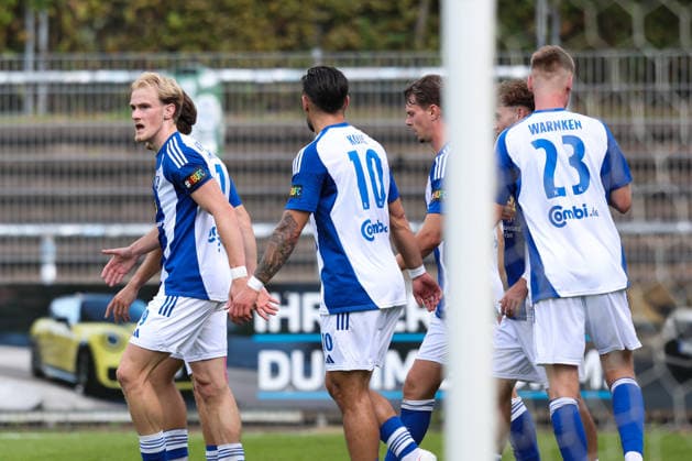 September 26, 2026, Soccer, Men s, Regionalliga Nord, Matchday 16, FC St. Pauli II vs. BSV Kickers Emden: Celebration of the 0–1 goal scored by Theo Schröder (No. 9, BSV Kickers Emden)