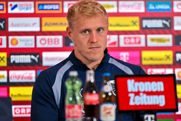 SOCCER - NL, AUT vs KOS VIENNA,AUSTRIA,26.SEP.26 - SOCCER - UEFA Nations League, group stage, OEFB international match, Länderspiel, Nationalmannschaft Austria vs Kosovo, preview, press conference, PK, Pressekonferenz team AUT. Image shows Xaver Schlager (AUT). GEPAxpictures xAvnixRetkoceri