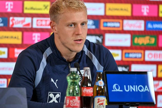 SOCCER - NL, AUT vs KOS VIENNA,AUSTRIA,26.SEP.26 - SOCCER - UEFA Nations League, group stage, OEFB international match, Länderspiel, Nationalmannschaft Austria vs Kosovo, preview, press conference, PK, Pressekonferenz team AUT. Image shows Xaver Schlager (AUT). GEPAxpictures xAvnixRetkoceri