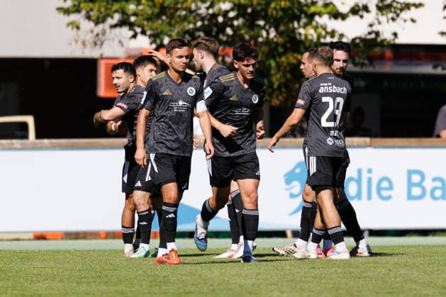 SpVgg Ansbach scores the 0-1 goal in the match between TSV Landsberg and SpVgg Ansbach, soccer, men s, Bavarian Regional League, 2026–2027, Matchday 11 on September 26, 2026, in Landsberg am Lech, Sportpark, Bavaria, Germany