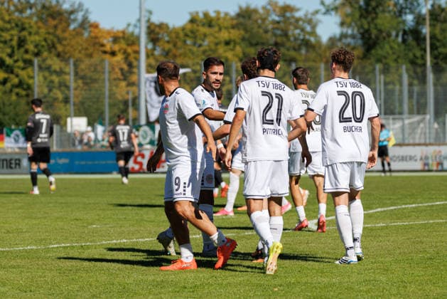 TSV Landsberg scores the 1-1 goal in the match between TSV Landsberg and SpVgg Ansbach, soccer, men s, Bavarian Regional League, 2026–2027, Matchday 11 on September 26, 2026, in Landsberg am Lech, Sportpark, Bavaria, Germany
