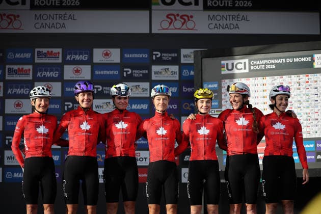 2026 UCI Road World Championships Picture by Alex Whitehead SWpix.com - 26 09 2026 - Cycling - 2026 UCI Road World Championships - MontrÃ al, Canada - Women Elite Road Race - Canada - Magdeleine Vallieres (Canada), Olivia Baril (Canada), Maggie Coles-Lyster (Canada), Nadia Gontova (Canada), Alison Jackson (Canada), Adele Normand (Canada), Sarah Van Dam (Canada) MontrÃ al Avenue du Parc Canada Copyright: x xSWpix.comx(t axPhotographyxHubxLtd)xAlexxWhitehead SWpix.comx SWP-3521-3916