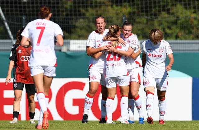 Football Women german DFB Pokal Cup 2026 - 2027 Fc Ingolstadt-FSV Mainz Martin Lara of Mainz celebrates after scoring 1-1 during the Women German DFB Pokal Cup 2026 - 2027 football match between Fc Ingolstadt and 1.FSV Mainz 05 at ESV Stadium in Ingolstadt , Bayern , Germany . September 26th , 2026 Photo by Davide Elias Copyright: xDavidexEliasx