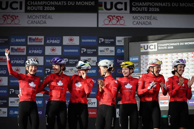 2026 UCI Road World Championships Picture by Alex Whitehead SWpix.com - 26 09 2026 - Cycling - 2026 UCI Road World Championships - MontrÃ al, Canada - Women Elite Road Race - Canada - Magdeleine Vallieres (Canada), Olivia Baril (Canada), Maggie Coles-Lyster (Canada), Nadia Gontova (Canada), Alison Jackson (Canada), Adele Normand (Canada), Sarah Van Dam (Canada) MontrÃ al Avenue du Parc Canada Copyright: x xSWpix.comx(t axPhotographyxHubxLtd)xAlexxWhitehead SWpix.comx SWP-3521-3918