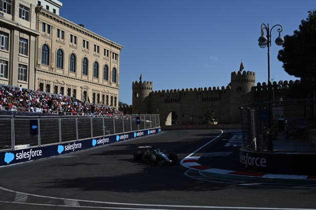 F1 - AZERBAIJAIN GRAND PRIX 2026 63 RUSSELL George (gbr), Mercedes AMG F1 Team W17, action during the 2026 Formula 1 Azerbaijan Grand Prix, 15th round of the 2026 Formula One World Championship, WM, Weltmeisterschaft from September 24 to 26, 2026 on the Baku City Circuit, in Baku, Azerbaijan - BakuAzerbaijan  Copyright: xDPPIx