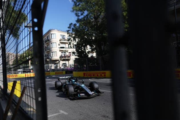 F1 - AZERBAIJAIN GRAND PRIX 2026 63 RUSSELL George (gbr), Mercedes AMG F1 Team W17, action during the 2026 Formula 1 Azerbaijan Grand Prix, 15th round of the 2026 Formula One World Championship, WM, Weltmeisterschaft from September 24 to 26, 2026 on the Baku City Circuit, in Baku, Azerbaijan - BakuAzerbaijan  Copyright: xDPPIx