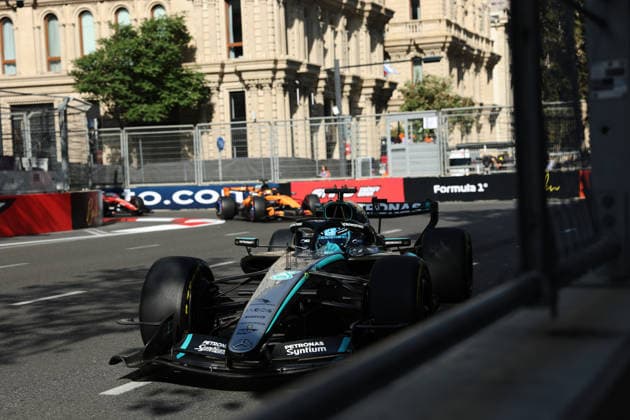 F1 - AZERBAIJAIN GRAND PRIX 2026 63 RUSSELL George (gbr), Mercedes AMG F1 Team W17, action during the 2026 Formula 1 Azerbaijan Grand Prix, 15th round of the 2026 Formula One World Championship, WM, Weltmeisterschaft from September 24 to 26, 2026 on the Baku City Circuit, in Baku, Azerbaijan - BakuAzerbaijan  Copyright: xDPPIx