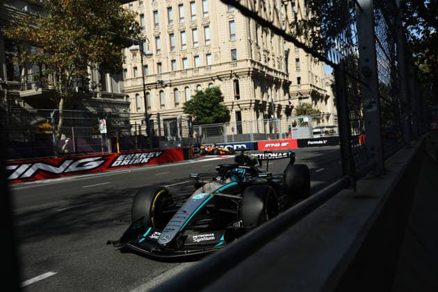 F1 - AZERBAIJAIN GRAND PRIX 2026 63 RUSSELL George (gbr), Mercedes AMG F1 Team W17, action during the 2026 Formula 1 Azerbaijan Grand Prix, 15th round of the 2026 Formula One World Championship, WM, Weltmeisterschaft from September 24 to 26, 2026 on the Baku City Circuit, in Baku, Azerbaijan - BakuAzerbaijan  Copyright: xDPPIx