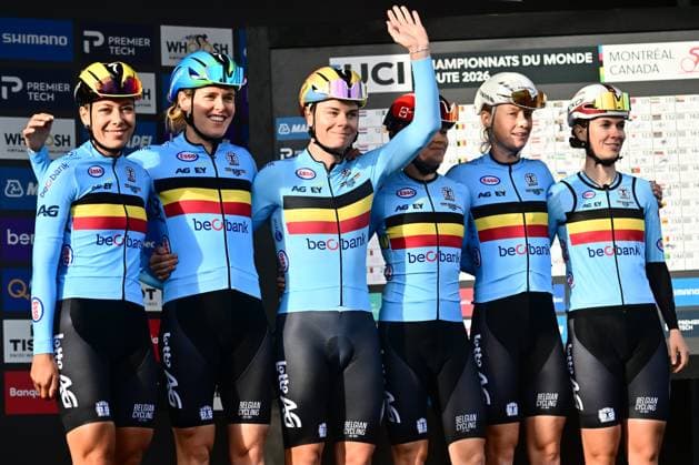 UCI 2026 Road World Championship, WM, Weltmeisterschaft Montreal 26 09 2026 MONTREAL, CANADA - SEPTEMBER 26 : Bossuyt Shari (BEL), Van De Velde Julie (BEL), Kopecky Lotte (BEL), Vanpachtenbeke Margot (BEL), Claes Lotte (BEL) and Tas Sandrine (BEL) during the Women Elite cycling road race of the 2026 UCI Road World Championships 93th edition an UCI World Championships cycling race of 180.1 km with start in Montreal and finish in Montreal on September 26, 2026 in Montreal, Canada, 26 09 2026 Montreal Canada Copyright: xPeterxDexVoechtx