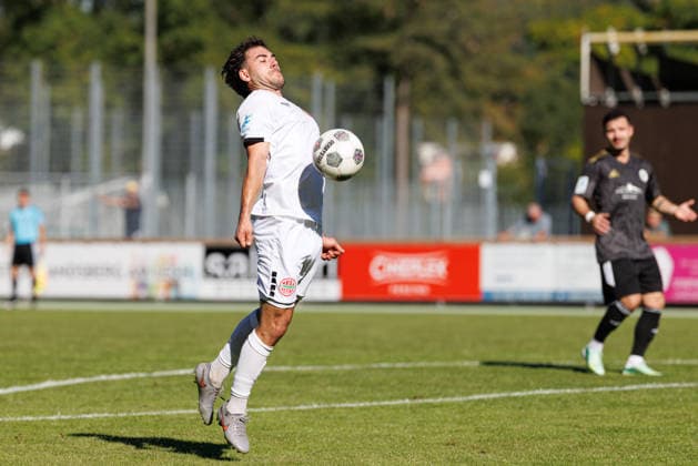 Maximilian Holdenrieder, 14, TSV Landsberg, during the match between TSV Landsberg and SpVgg Ansbach, soccer, men s, Bavarian Regional League, 2026–2027, Matchday 11 on September 26, 2026, in Landsberg am Lech, Sportpark, Bavaria, Germany
