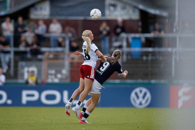 Soccer I Women s I 2026–2027 Season I DFB Cup I SV Meppen vs. Hamburger SV I September 26, 2026: Martens (18), Hamburger SV, and Marleen Kropp (9), SV Meppen, in a header duel at Meppen Hänsch Arena, Lower Saxony, Germany Copyright: xLobeca CedricxSiefkerx