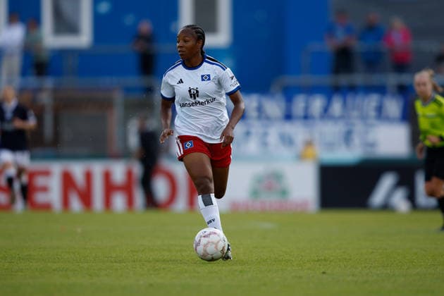 Soccer I Women’s I 2026–2027 Season I DFB Cup I SV Meppen vs. Hamburger SV I September 26, 2026 Celainy Obispo 5, Hamburger SV cutout, close-up, portrait, single photo, single image, player in possession of the ball, Meppen Hänsch Arena, Lower Saxony, Germany Copyright: xLobeca CedricxSiefkerx